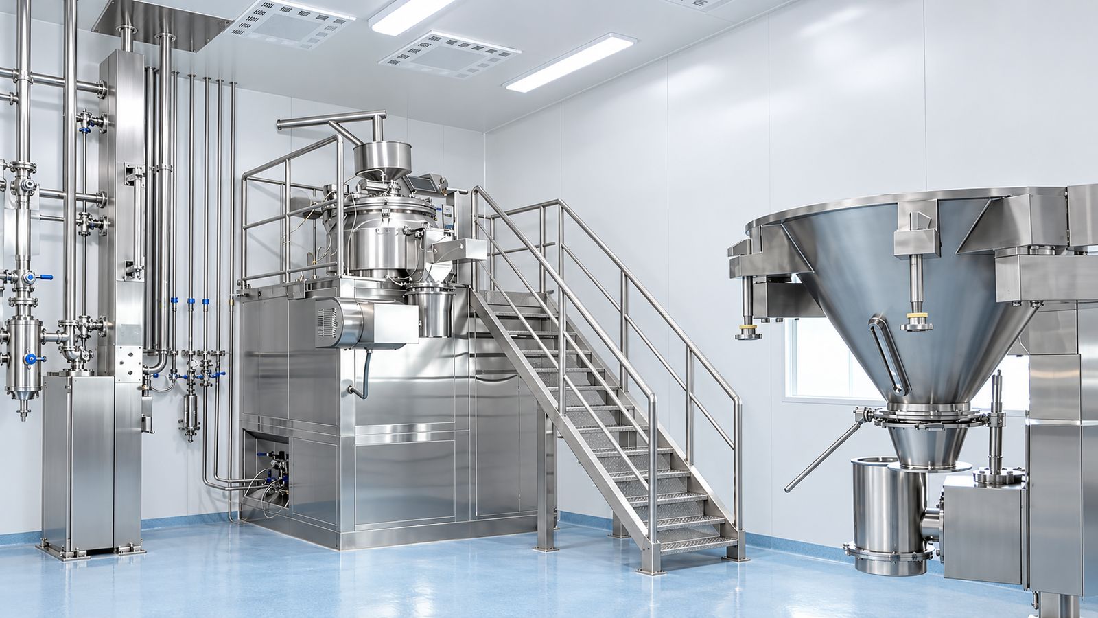 Pharmaceutical processing equipment in a clean production environment